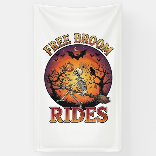 Gratis Bezem Ritten Halloween Skelet Pompoen Zwart Spandoek (Verticaal)