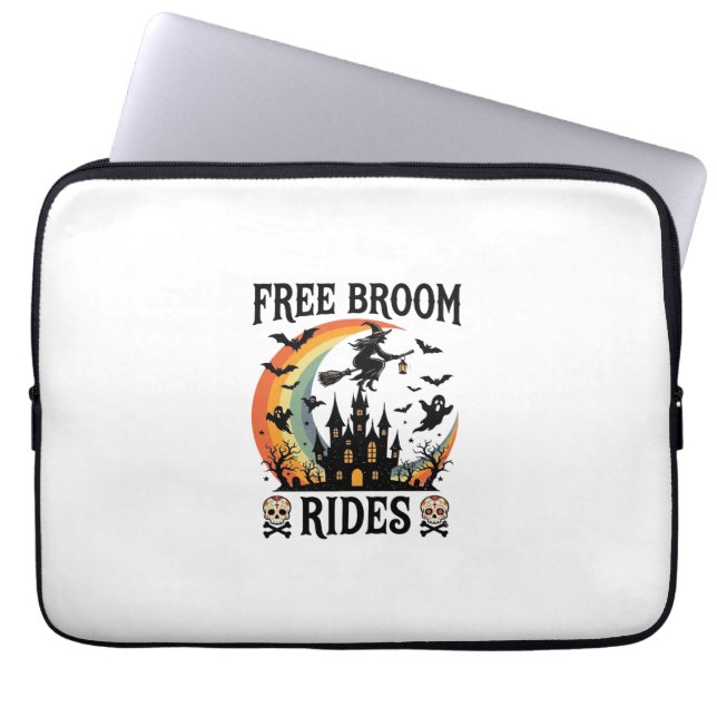 Gratis Bezemritten Halloween Heks Geheime Kasteel  Laptop Sleeve (Voorkant)