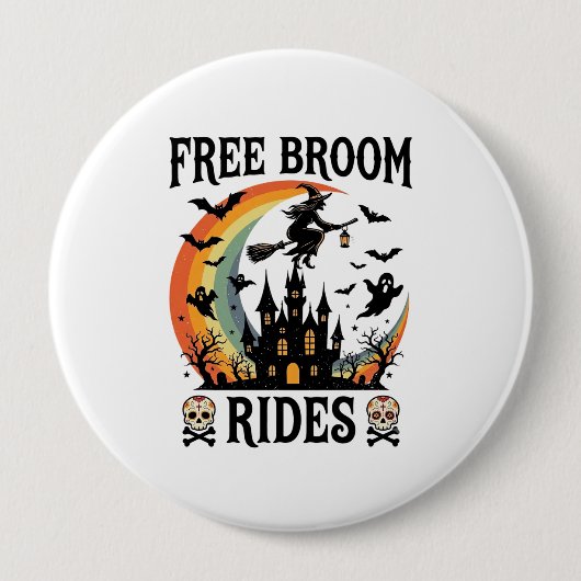 Gratis bezemritten Halloween Heks Geheime Kasteel Ronde Button 4,0 Cm (Voorkant)