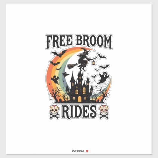 Gratis Bezemritten Halloween Heks Geheime Kasteel Sticker (Vel)