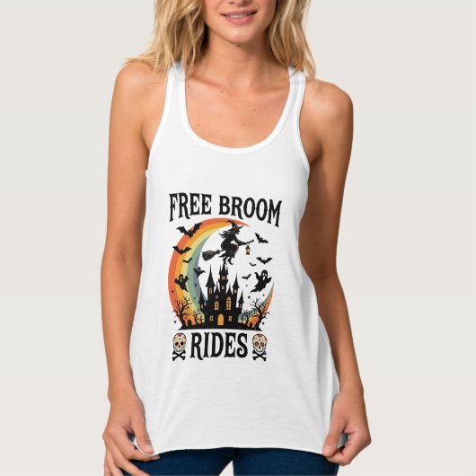 Gratis Bezemritten Halloween Heks Geheime Kasteel  Tanktop (Voorkant)