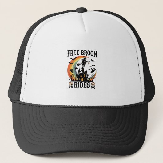 Gratis Bezemritten Halloween Heks Geheime Kasteel Trucker Pet (Voorkant)