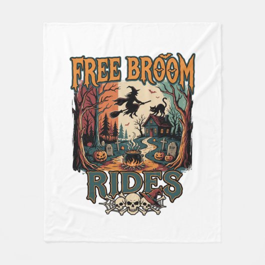Gratis Bezemritten Halloween Heks Katten Schedels_ Fleece Deken (Voorkant)