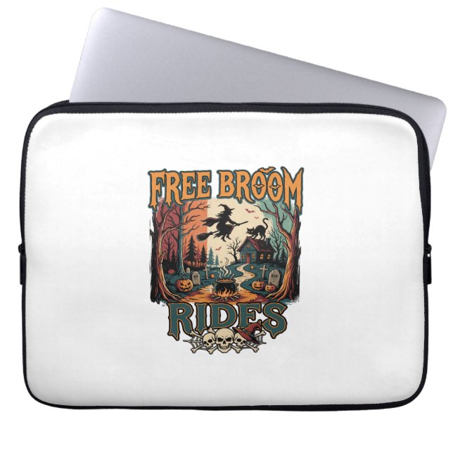 Gratis bezemritten Halloween Heks Katten Schedels_ Laptop Sleeve (Voorkant)