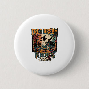 Gratis Bezemritten Halloween Heks Katten Schedels_ Ronde Button 5,7 Cm