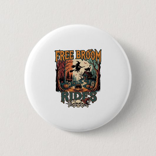 Gratis Bezemritten Halloween Heks Katten Schedels_ Ronde Button 5,7 Cm (Voorkant)