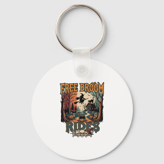 Gratis bezemritten Halloween Heks Katten Schedels_ Sleutelhanger (Voorkant)