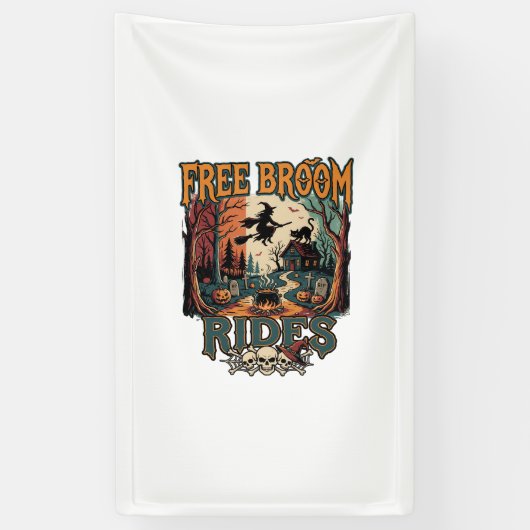 Gratis Bezemritten Halloween Heks Katten Schedels_ Spandoek (Verticaal)