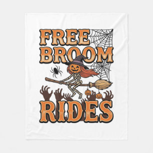 Gratis Bezemritten Halloween Heks Skelet Ontwerp_1 Fleece Deken
