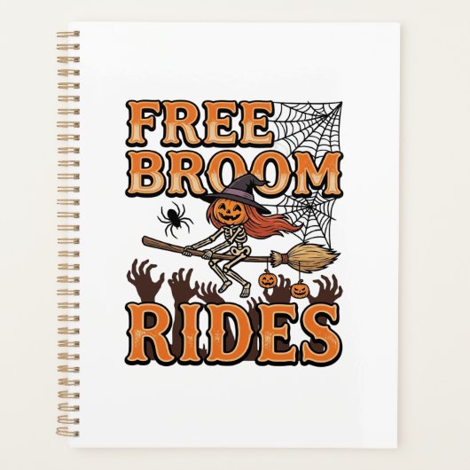 Gratis bezemritten Halloween Heks Skelet Ontwerp_1 Planner (Voorkant)