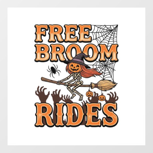 Gratis Bezemritten Halloween Heks Skelet Ontwerp_1 Raamsticker (Vel)