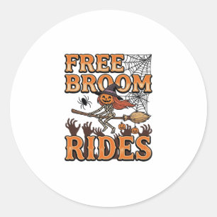 Gratis bezemritten Halloween Heks Skelet Ontwerp_1 Ronde Sticker