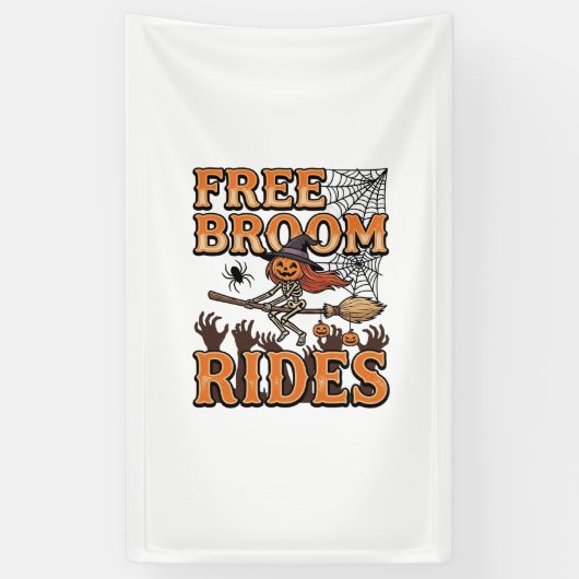 Gratis bezemritten Halloween Heks Skelet Ontwerp_1 Spandoek (Verticaal)