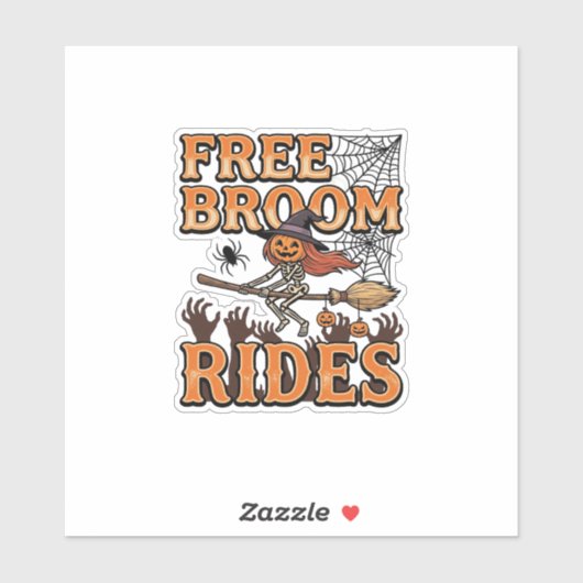 Gratis Bezemritten Halloween Heks Skelet Ontwerp_1 Sticker (Vel)