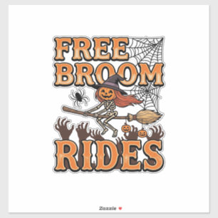 Gratis Bezemritten Halloween Heks Skelet Ontwerp_1 Sticker
