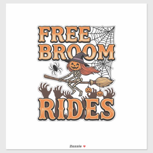 Gratis Bezemritten Halloween Heks Skelet Ontwerp_1 Sticker (Vel)