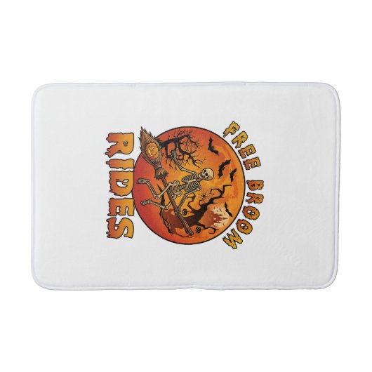Gratis bezemritten Halloween skelet pompoen oranje Badmat (Voorkant)