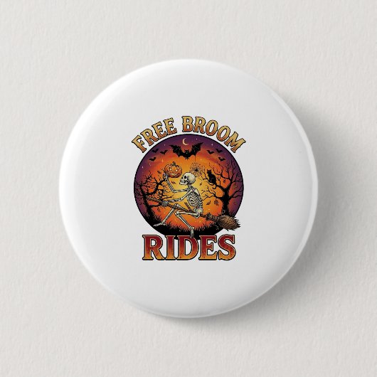 Gratis Bezemritten Halloween Skelet Pompoen Zwart Ronde Button 5,7 Cm (Voorkant)