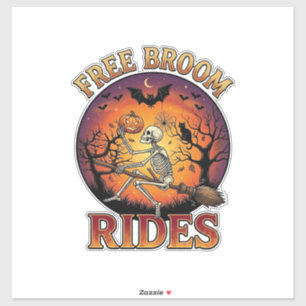 Gratis Bezemritten Halloween Skelet Pompoen Zwart  Sticker