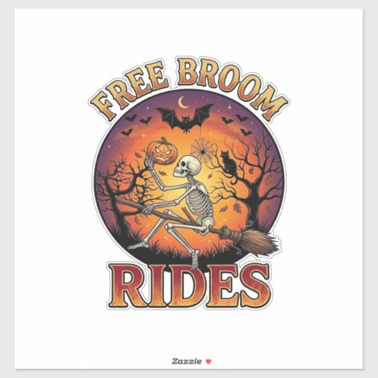 Gratis Bezemritten Halloween Skelet Pompoen Zwart Sticker (Vel)