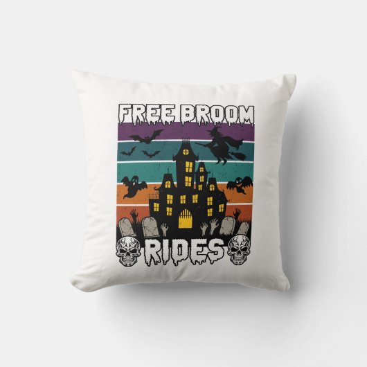 Gratis bezemritten Halloween spookhuis heks Sku Kussen (Voorkant)