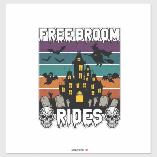 Gratis bezemritten Halloween spookhuis heks Sku Sticker (Vel)