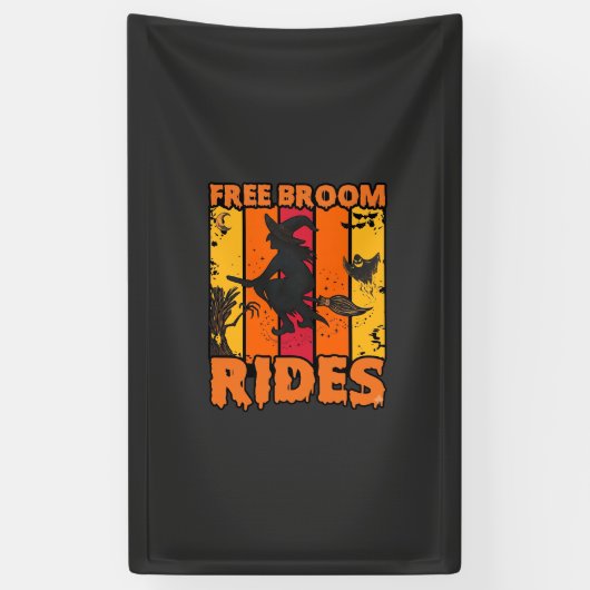 Gratis bezemritten Halloween vliegende heks spook  Spandoek (Verticaal)