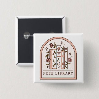 Gratis bibliotheek bloemrijke boekenplank esthetis vierkante button 5,1 cm