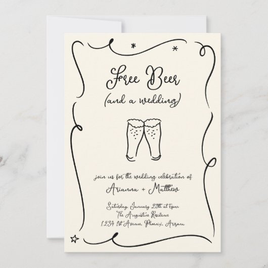 Gratis bier en een huwelijksuitnodiging kaart (Voorkant)