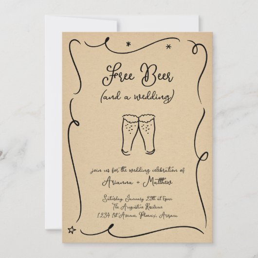Gratis bier en een huwelijksuitnodiging kaart (Voorkant)