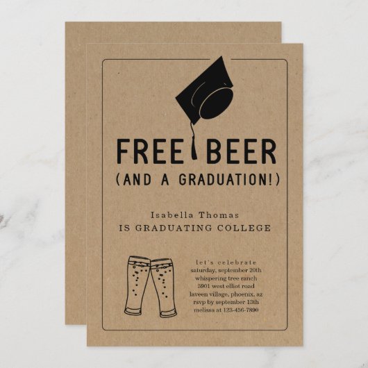 Gratis Bier Grappig 2025 Afstudeerfeest Kaart (Voorkant / Achterkant)