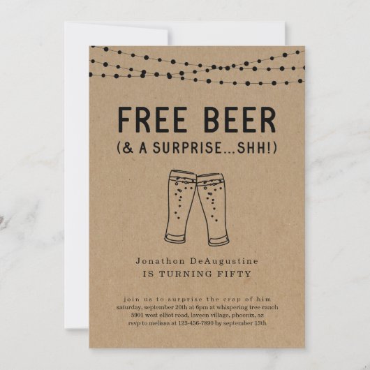 Gratis bier Grappige volwassenen verrassingsfeest  Kaart (Voorkant)