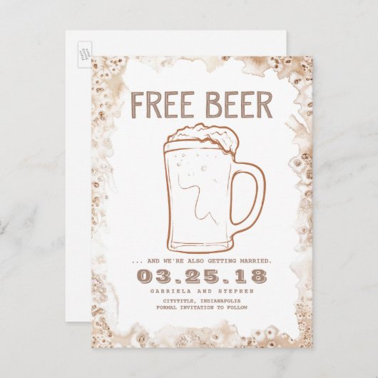 gratis bier | Rustic Funny Bewaar de datum Aankondigingskaart (Voorkant / Achterkant)