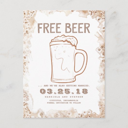 gratis bier | Rustic Funny Bewaar de datum Aankondigingskaart (Voorkant)