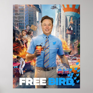 GRATIS BIRD MEME - Elon, Twitter, vrij vogel Poster