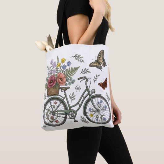 Gratis Bloemige Fiets & Vlinders Canvas Tote Bag (Dichtbij)