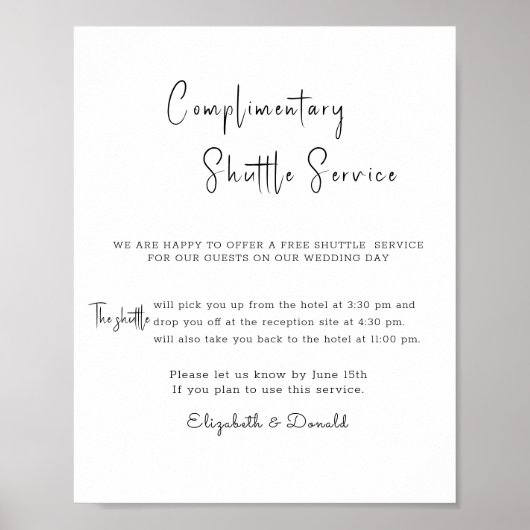 Gratis bruiloft shuttle service teken poster (Voorkant)