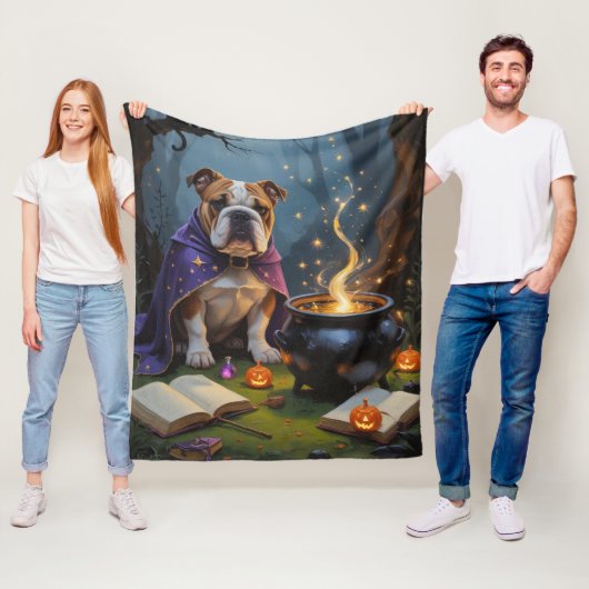 Gratis Bulldog Whimsical Halloween Schilderij Fleece Deken (In situ)
