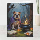 Gratis Bulldog Whimsical Halloween Schilderij Kaart (Voorkant)