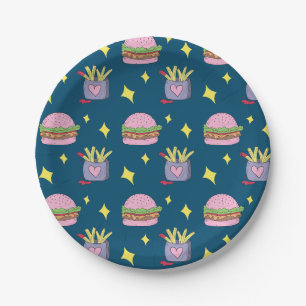 Gratis Burger en Frites Snelle Voedsel Patroon Papieren Bordje
