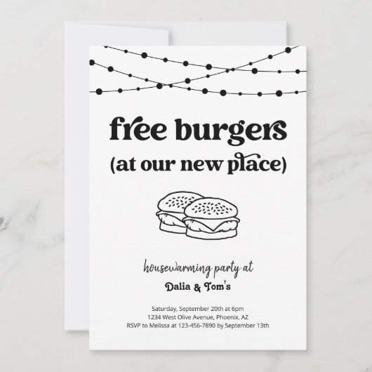 Gratis Burgers Funny Housewarming Party Uitnodigin Kaart (Voorkant)