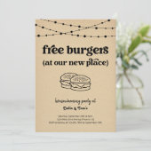 Gratis Burgers Funny Housewarming Party Uitnodigin Kaart (Staand voorkant)