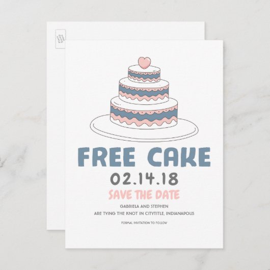 gratis cake | Eenvoudig en grappig Sla de datum op Aankondigingskaart (Voorkant / Achterkant)