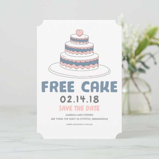 gratis cake | Eenvoudig en grappig Sla de datum op Save The Date (Staand voorkant)