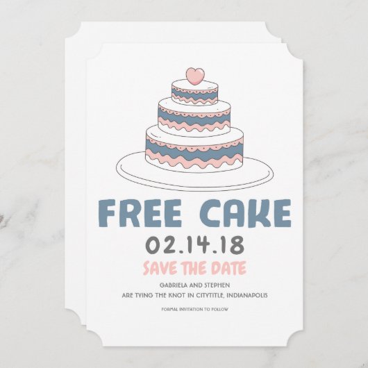 gratis cake | Eenvoudig en grappig Sla de datum op Save The Date (Voorkant / Achterkant)
