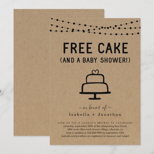 Gratis Cake en een Baby shower paren Genderneutraa Kaart (Voorkant / Achterkant)