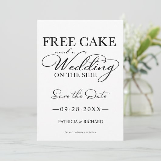 Gratis Cake en een bruiloft aan de zijkant sparen Kaart (Staand voorkant)