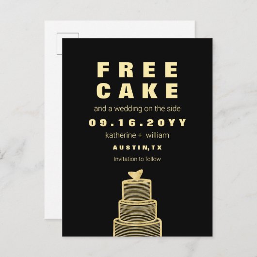 Gratis Cake Funny and Witty Wedding Save the Date Aankondigingskaart (Voorkant / Achterkant)