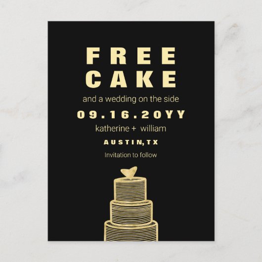 Gratis Cake Funny and Witty Wedding Save the Date Aankondigingskaart (Voorkant)