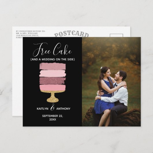 Gratis Cake Funny Modern Photo Wedding Save the Da Aankondigingskaart (Voorkant / Achterkant)